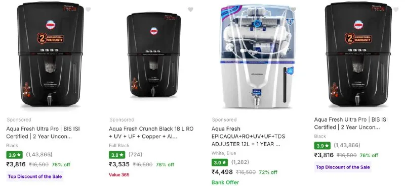 Aqua Fresh Water Purifiers from ₹3,460