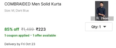 COMBRAIDED Men Solid Kurta at ₹223