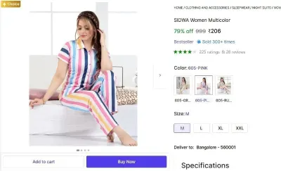 Women's Night Dress at ₹206
