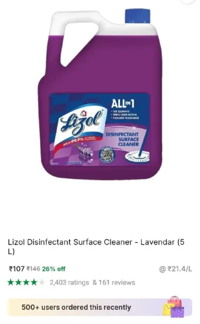 Lizol Surface Cleaner (5 L) at ₹107