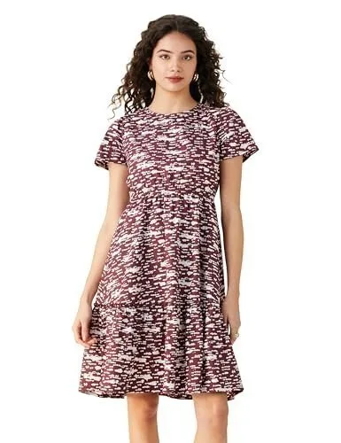 Symbol Women Rayon Fit and Flare One Piece Knee Length Tiered Dress (Available in Plus Sizes) at ₹199