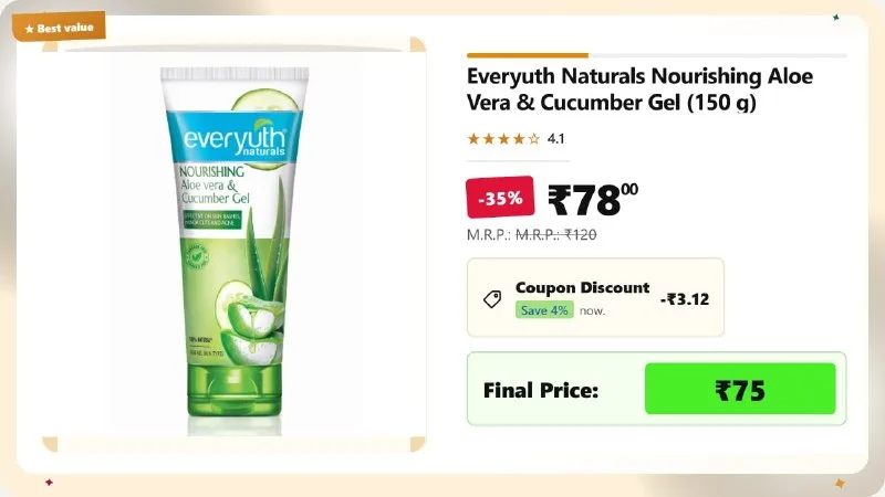 Everyuth Naturals Nourishing Aloe Vera & Cucumber Gel (150 g) at ₹75