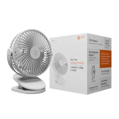 Orient Electric Orbis Rechargeable Personal Fan | 360° Rotation | 1800 mAh Battery | 4 Speed Modes with Timer | Quiet Operation | USB Type-C at ₹799