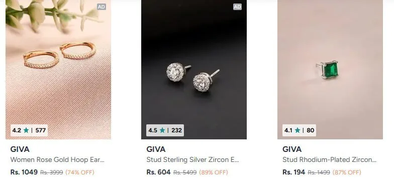 Loot deal on GIVA Silver - Toned 925 Sterling Silver Jewelaery - upto 90% off + Extra off using Coupon