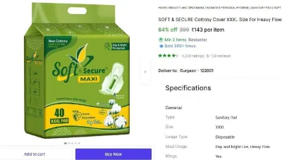 Sanitary Pads XXXL Pack of 40 at ₹143