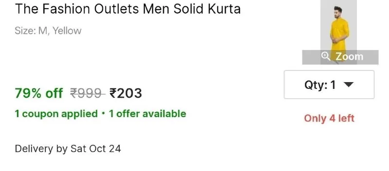The Fashion Outlets Men Solid Kurta at ₹203