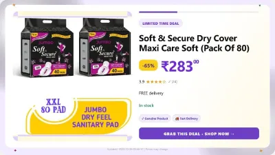 Soft & Secure Dry Cover Maxi Care Soft (Pack Of 80) at ₹283