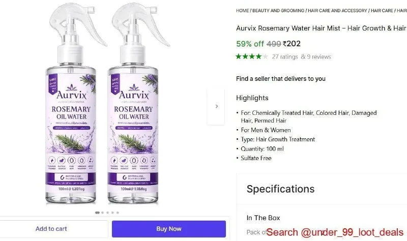 Aurvix Rosemary Water Hair Mist - 200 ml at ₹202