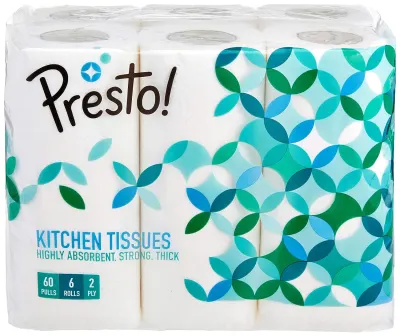 Presto! 2 Ply Kitchen Tissue Rolls (60 Count x 6 Rolls) at ₹195