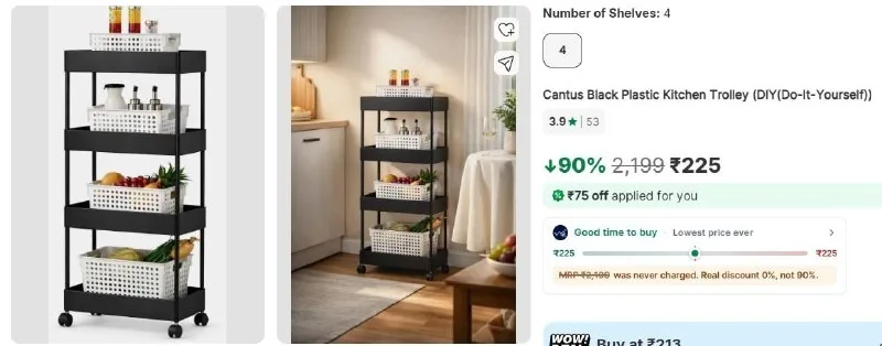 Cantus Black Kitchen Trolley at ₹225