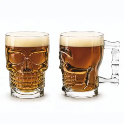 CELLO Skull Glass Beer Mug with Handle Set of 2 Pieces, 520 ml Transparent | Freezer & Fridge Safe, Durable Leadfree Dishwasher Safe Toughen at ₹280