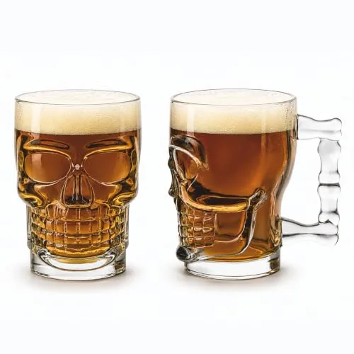 CELLO Skull Glass Beer Mug with Handle Set of 2 Pieces, 520 ml Transparent | Freezer & Fridge Safe, Durable Leadfree Dishwasher Safe Toughen at ₹280