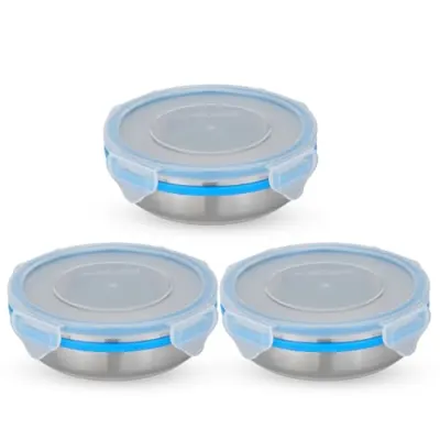 STEELLOCK Stainless Steel Airtight Container| Leak Proof Tiffin Lunch & Storage Boxes | SL-1300-set of 3, 250ml each, Blue at ₹289