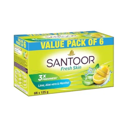Santoor Fresh Skin Aloe Vera & Lime Bathing Soap with Nourishing & Anti-Aging Properties| For Smooth & Soft and Younger-Looking Skin| For Al at ₹163