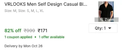 VRLOOKS Men Self Design Casual Black Shirt at ₹171