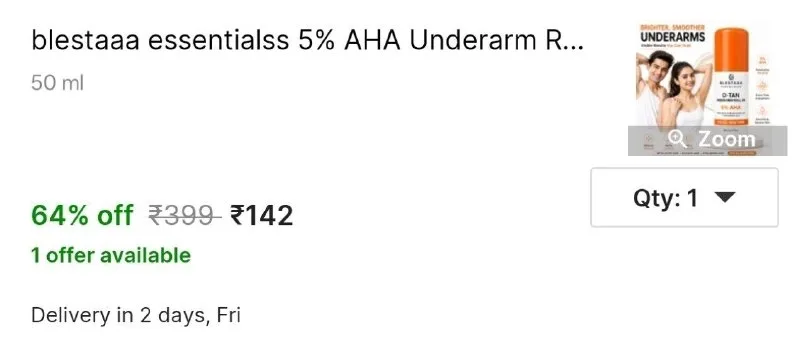 blestaaa essentialss 5% AHA Underarm Roll-On at ₹142