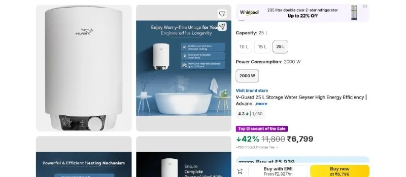 V-Guard 25 Ltr Storage Water Geyser at ₹6,799