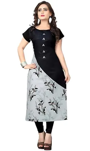 Women's Crepe Kurti with Stylish Printed Design, Elegant Ethnic Wear for Casual & Festive Occasions Black at ₹139