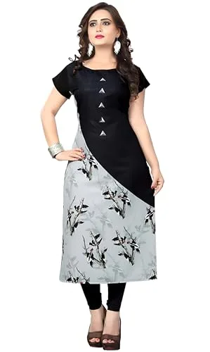 Women's Crepe Kurti with Stylish Printed Design, Elegant Ethnic Wear for Casual & Festive Occasions Black at ₹139