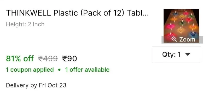 THINKWELL Plastic (Pack of 12) Table Diya Set at ₹90