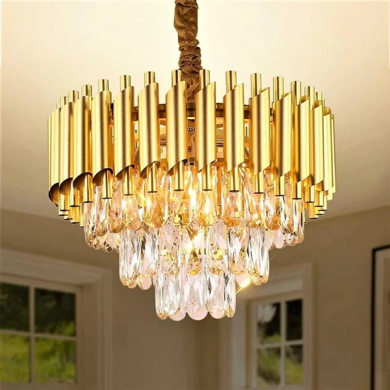 Desidiya Modern Crystal Pendant Light Golden Round Ceiling Light Fixture for Living Room at ₹1,709
