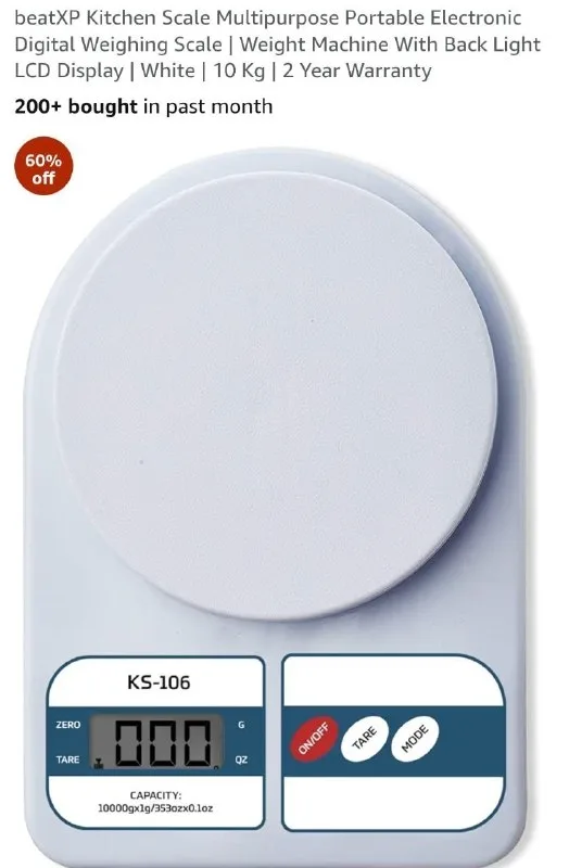 beatXP Kitchen Scale Multipurpose Portable Electronic Digital Weighing Scale at ₹240