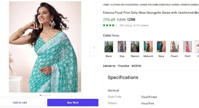 Floral Print Daily Wear Georgette Saree with Unstitched Blouse at ₹298