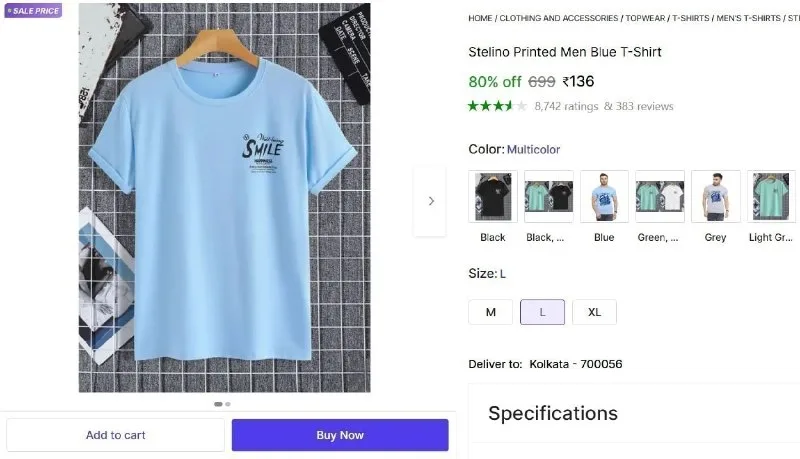Men Printed Blue T-Shirt at ₹136