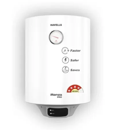 Havells 15 L Storage Water Geyser | 4 Star BEE Energy Rating | Glassline Tanked (Monza Pro, White) at ₹4,559