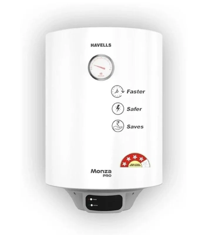 Havells 15 L Storage Water Geyser | 4 Star BEE Energy Rating | Glassline Tanked (Monza Pro, White) at ₹4,559