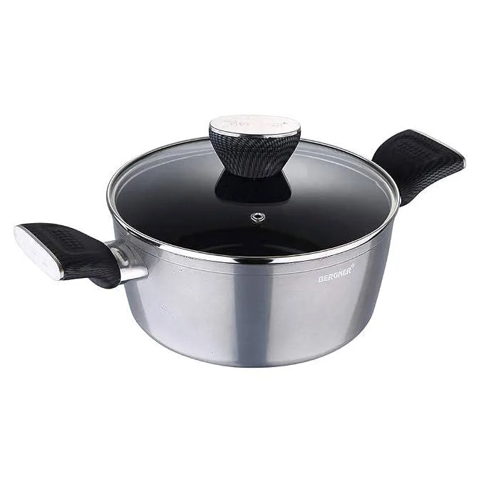 [Apply 2% Coupon] Bergner Non-Stick Casserole with Glass Lid, 24 cm, 4.6 Liters at ₹939