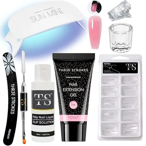Poly Nail Gel Extension Kit for UV Art, Set (8in1) - Needs 2-3 Time Practice (SSD) (Pink) at ₹355