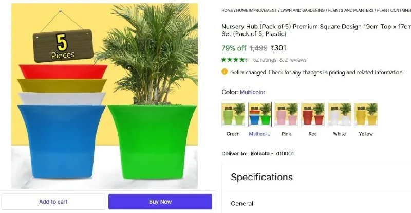 (Pack Of 5) Premium Square Design Plant Container Set at ₹301