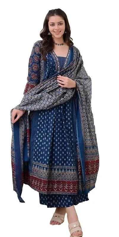 Women's Rayon Printed Anarkali Kurta and Pant with Dupatta Set at ₹689
