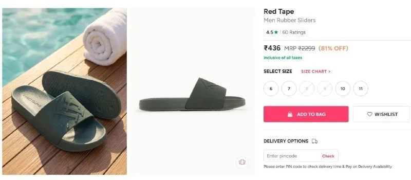 Red Tape Men Rubber Sliders at ₹436