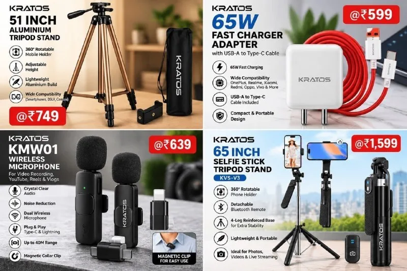 Upto 73% OFF on Kratos Mobile & Content Creation Accessories + APPLY COUPON