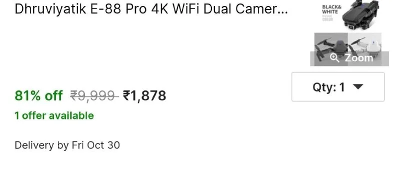 Dhruviyatik E-88 Pro 4K WiFi Dual Camera Drone for Adults & Kids Drone 01 battery Nano at ₹1,878