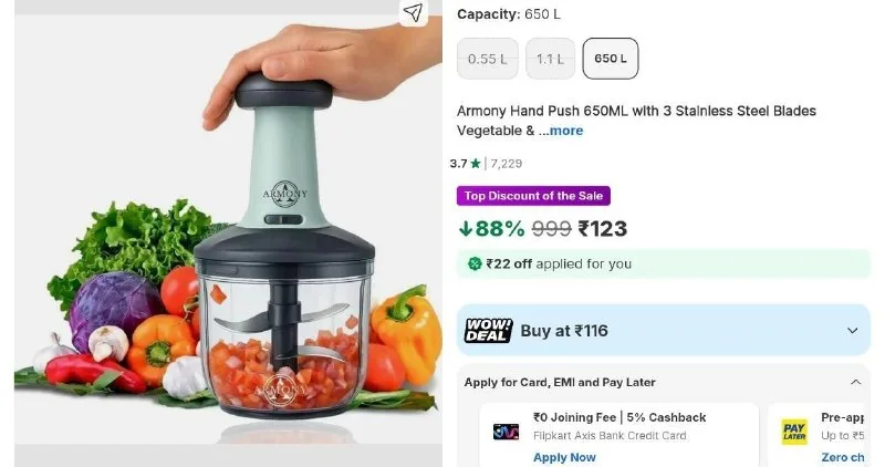 Hand Push 650ML Vegetable & Fruit Chopper at ₹123