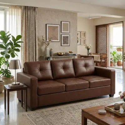 FURNY Hermon 3 Seater Premium Leatherette Sofa Set at ₹9,595