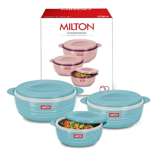 MILTON Aspire Jr. Set of 3 Serving Casserole Double Walled Inner Stainless Steel, (350ml, 720ml,1050ml), PU Insulated Kitchen Hot Pot, Keeps at ₹449
