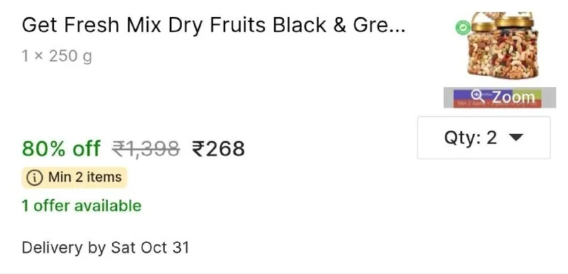 Get Fresh Mix Dry Fruits Black & Green Raisin at ₹268