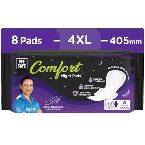 Pee Safe Comfort Night Pads XXXXL-8 Pads - 405Mm | 76% Longer at ₹129