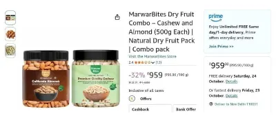 Dry Fruit Combo – Cashews & Almonds (500g Each) 1Kg at ₹959