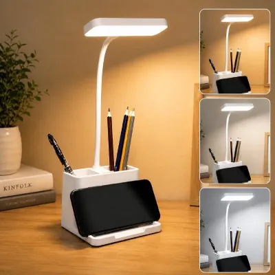 FLYNGO Plastic 3 Color Mode Led Study Table Desk Lamp For Students With Pen & Phone Holder at ₹338