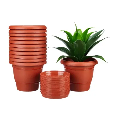 Amazon Brand - Solimo Round Pots for Plants with Bottom Tray Set of 12 at ₹569