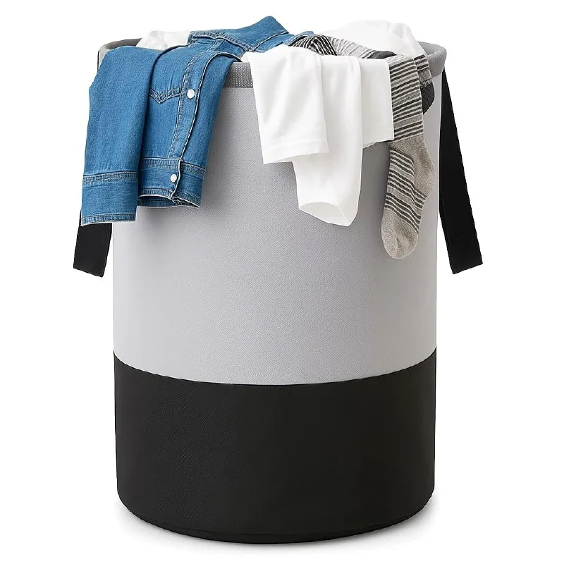 GLUN® Round Laundry Bag, Gray & Black Foldable Waterproof 45 Liter Capacity, Non-Woven Toys & Cloth Storage Bag Pack Of 1 | 14inch at ₹130