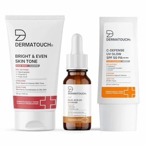 DERMATOUCH Bright & Even Tone Kit for All Skin Types | Face Wash + Kojic Acid 2% Serum + Sunscreen PA++++ | Niacinamide, Kojic Acid & Vitami at ₹278