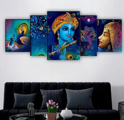 SAF Radha Krishna with couple peacock UV Textured MDF Abstract Panel Painting at ₹218