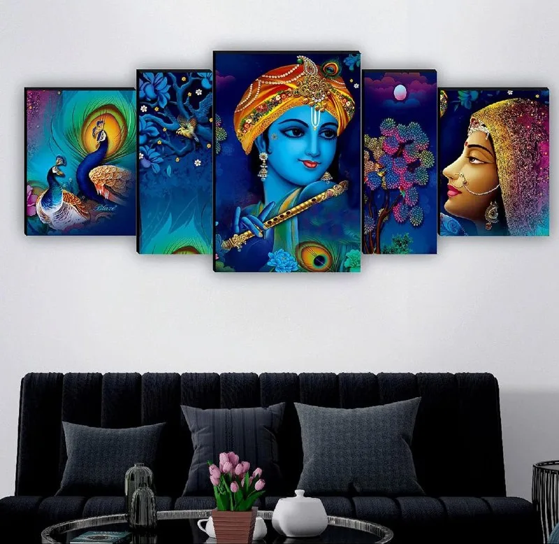 SAF Radha Krishna with couple peacock UV Textured MDF Abstract Panel Painting at ₹218