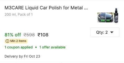 M3CARE Liquid Car Polish for Metal Parts at ₹108
